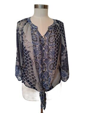 Figueroa & Flower Sheer Tie Front Boho Top Blouse Small